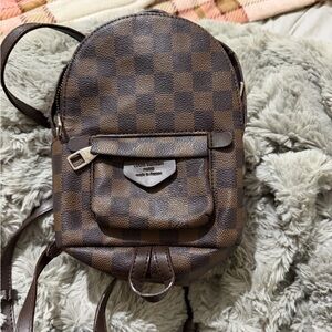 Brown Checkered Mini Backpack Handbag